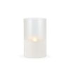 LED 5"D X 8"H Hand-Poured Wax Candle In Frosted Glass. Next Gen LED Flame Patented Technology w/ Adjustable Brightness Control. 2 C Batteries (Not Inc