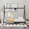 House Bed Tent Bed Frame Twin Size Metal Floor Play House Bed with Slat for Kids Girls Boys , No Box Spring Needed Black