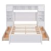 Full Size Wooden Bed With All-in-One Cabinet and Shelf, White