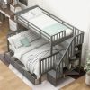 Stairway Twin-Over-Full Bunk Bed with Drawer, Storage and Guard Rail for Bedroom, Dorm, for Adults, Gray color
